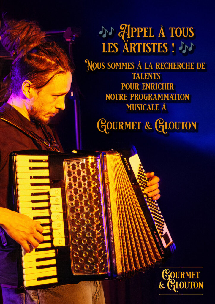 Appel à tous les artistes ! Le restaurant Gourmet & Glouton, niché au cœur de Chaudes-Aigues dans le Cantal, est à la recherche de nouveaux talents pour enrichir notre programmation musicale pour la saison à venir !