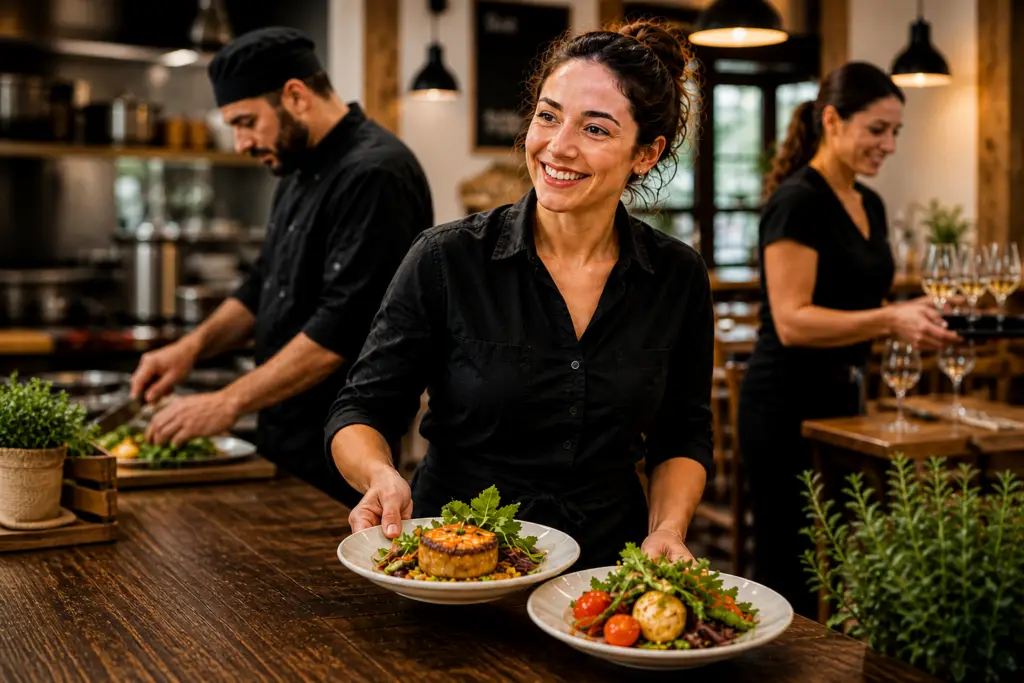 recrutement restaurant Chaudes-Aigues équipe en cuisine et service en salle