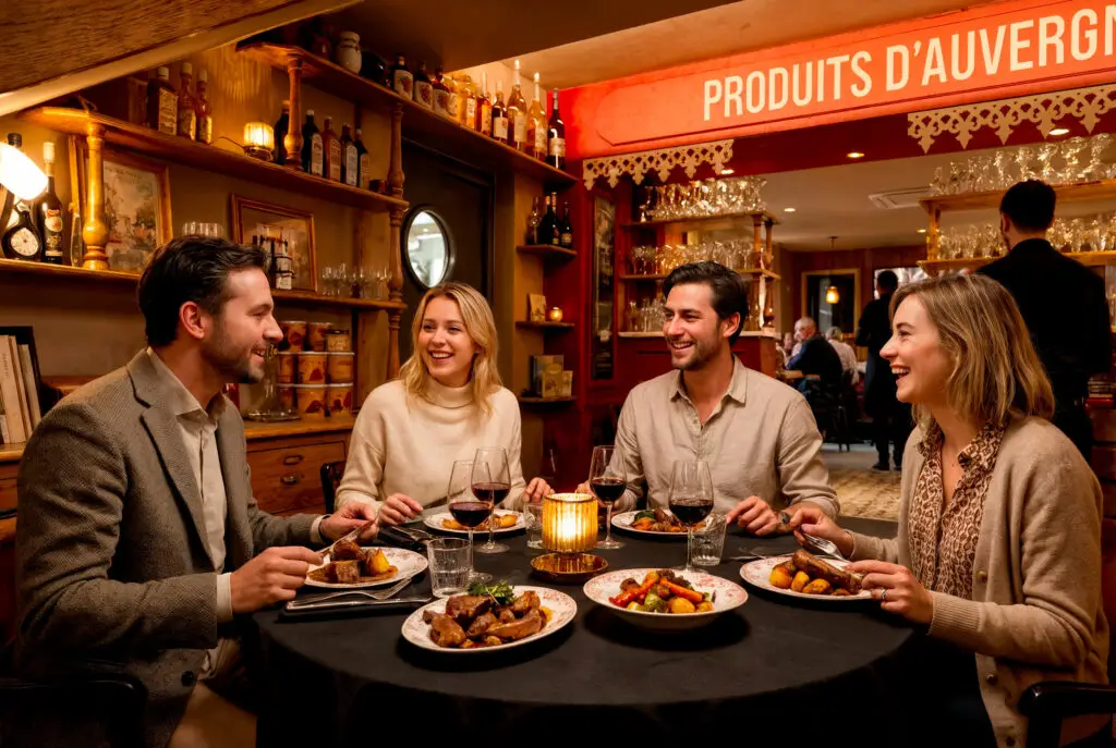 Clients attablés au restaurant Gourmet & Glouton à Chaudes-Aigues dans le Cantal.