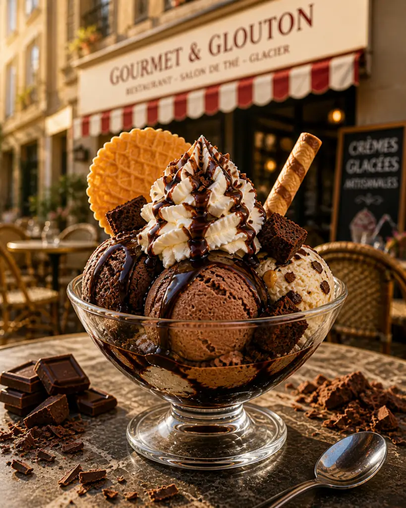 coupe glace chocolat gourmet et glouton chaudes-aigues dessert terrasse aubrac