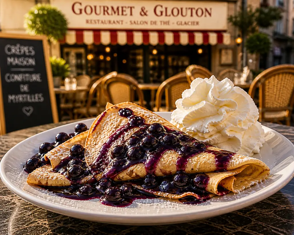 crepes myrtilles chantilly gourmet et glouton chaudes-aigues dessert terrasse aubrac